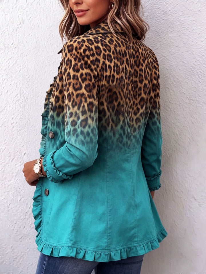 Chantal | Blazer mit Farbverlauf und Leopardenmuster mit Rüschen