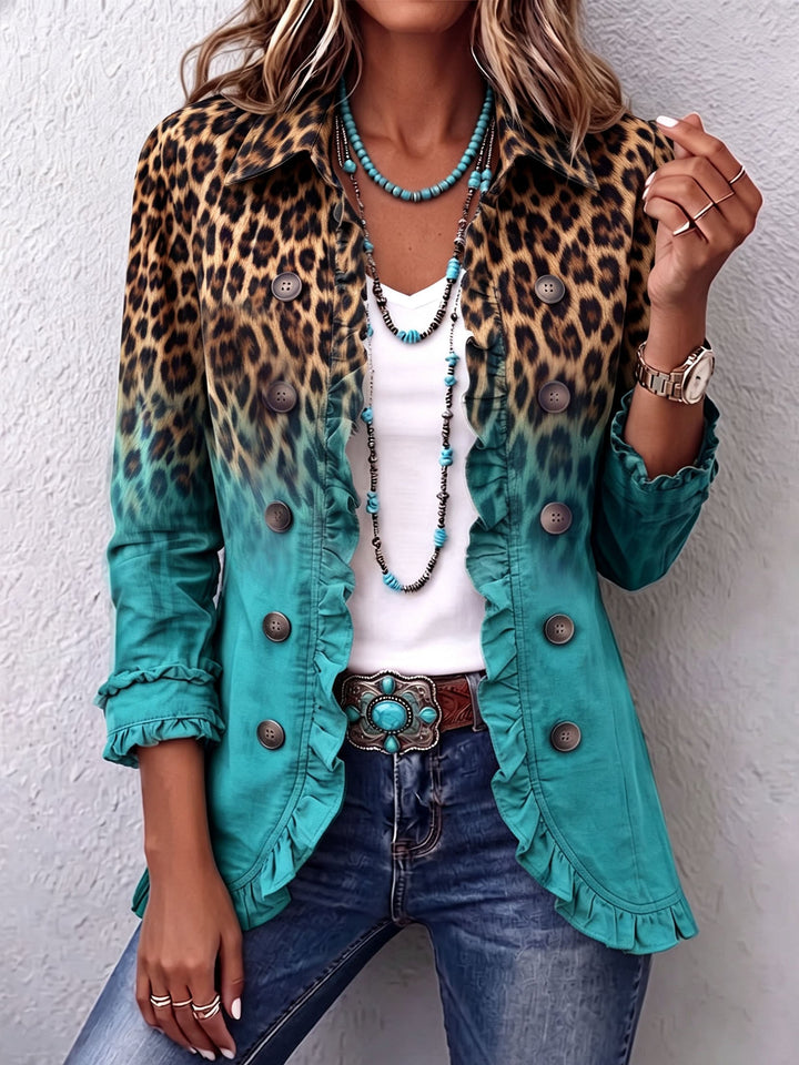 Chantal | Blazer mit Farbverlauf und Leopardenmuster mit Rüschen