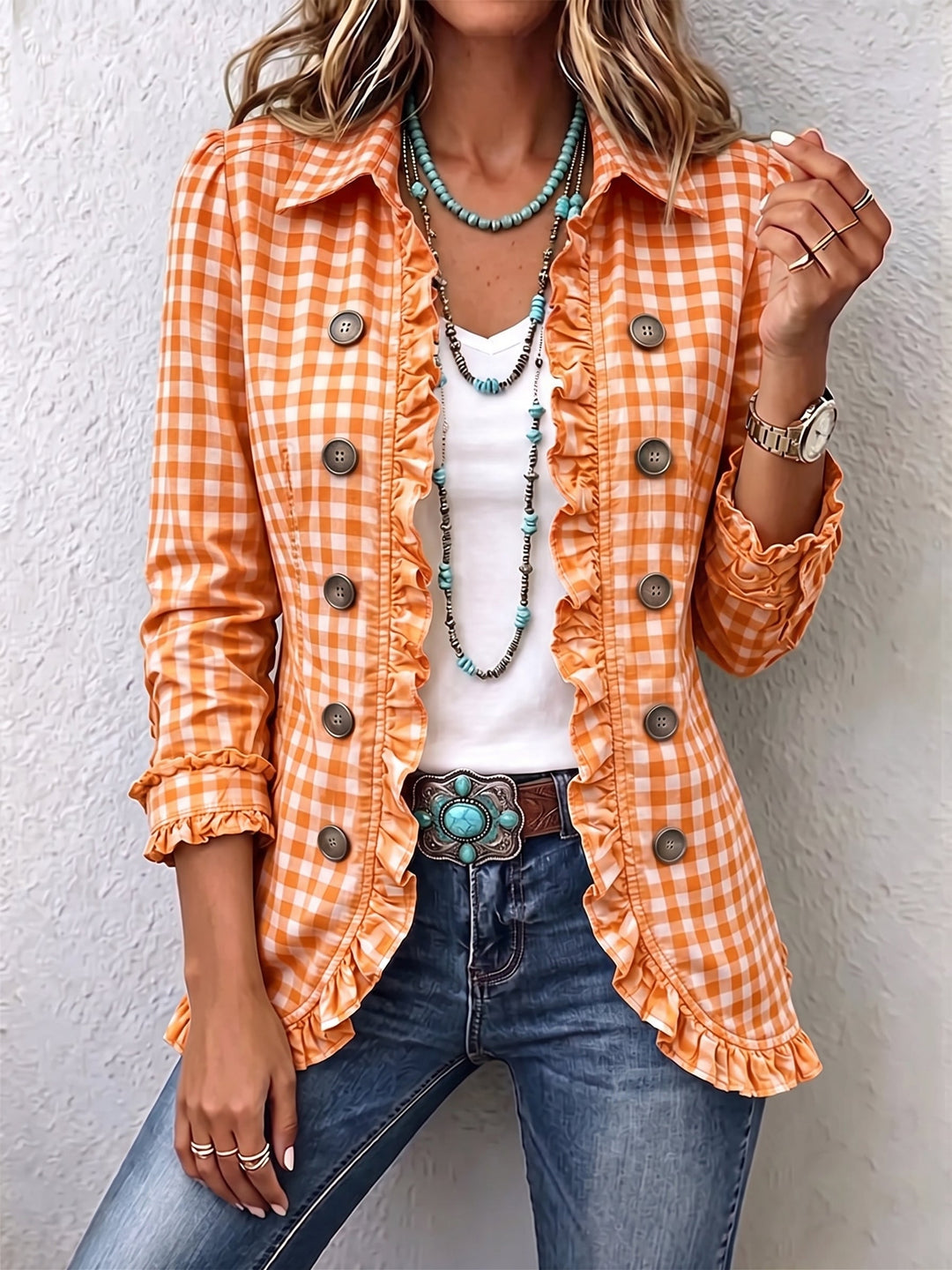 Delphine | Vichy-Karo-Jacke mit Rüschen