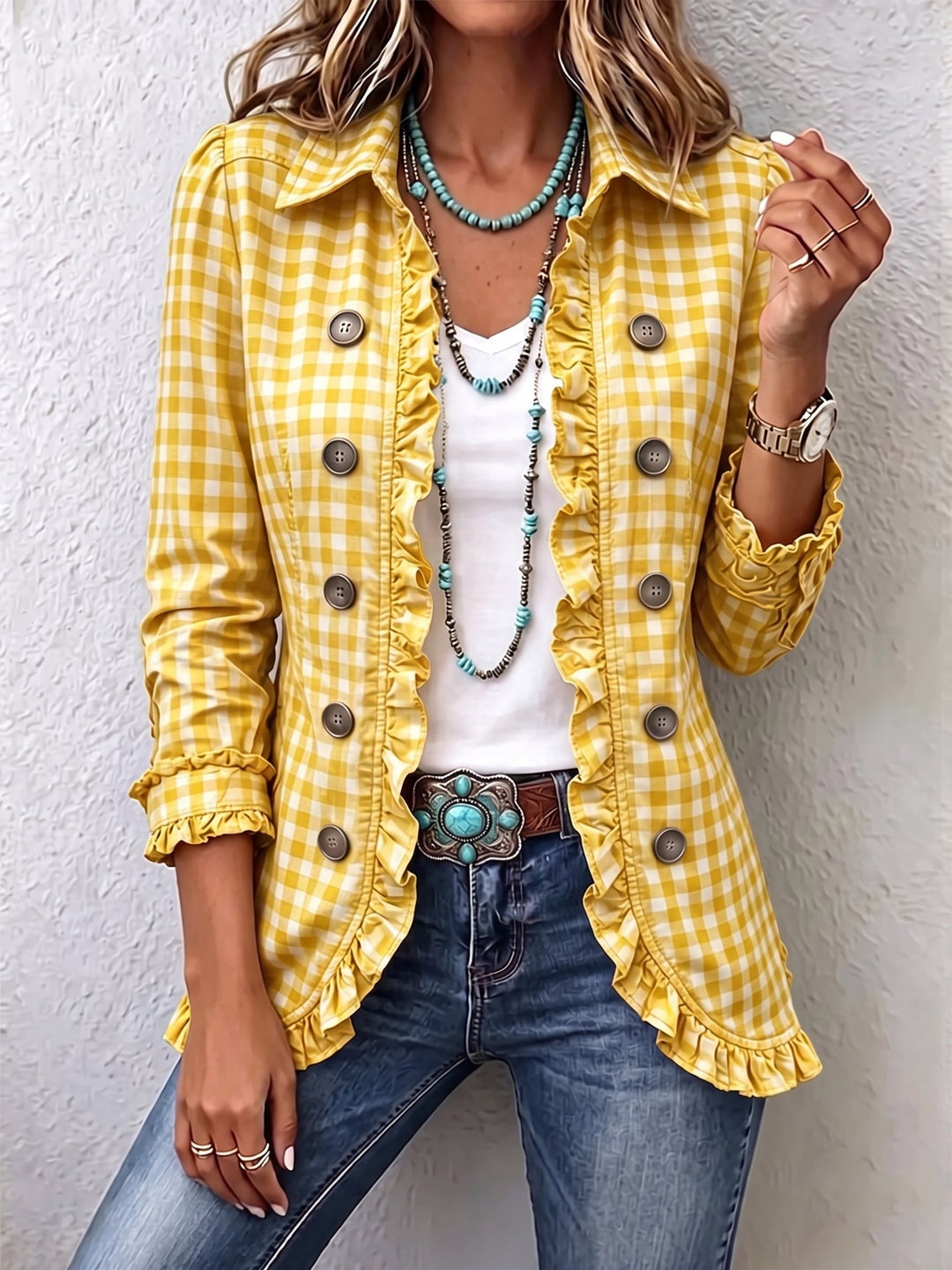 Delphine | Vichy-Karo-Jacke mit Rüschen