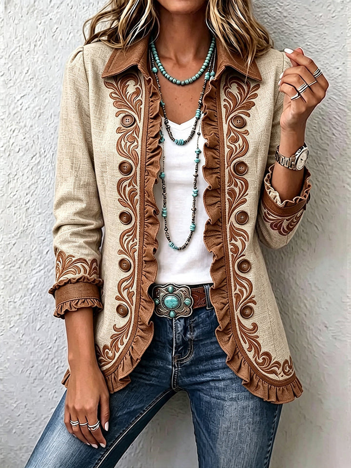 Yolande | Bestickte Blütenjacke mit Rüschen
