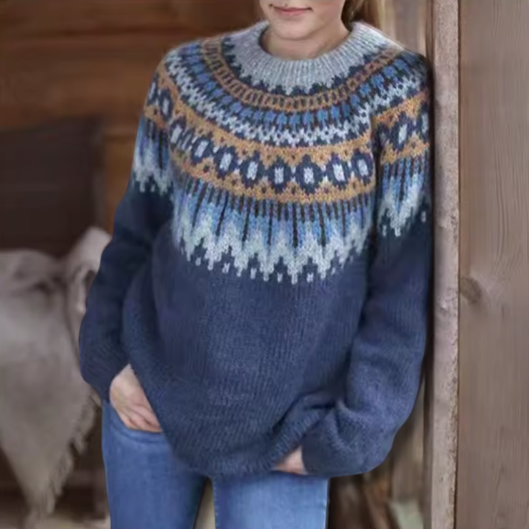 Serena | Merinowollpullover mit nordischem Muster auf den Schultern