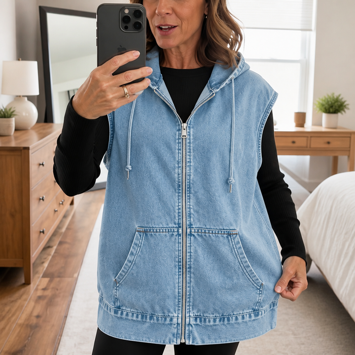 Nina | Lässige Jeansweste mit Kapuze