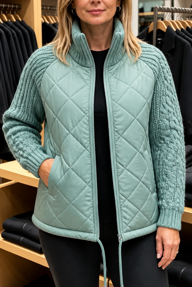 Lorena | Hybrid-Steppjacke mit Zopfstrick-Ärmeln
