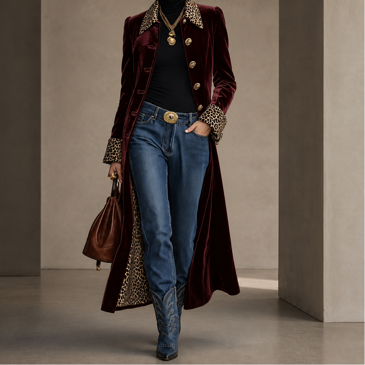 Victoria | Eleganter Samtmantel mit Animal-Details