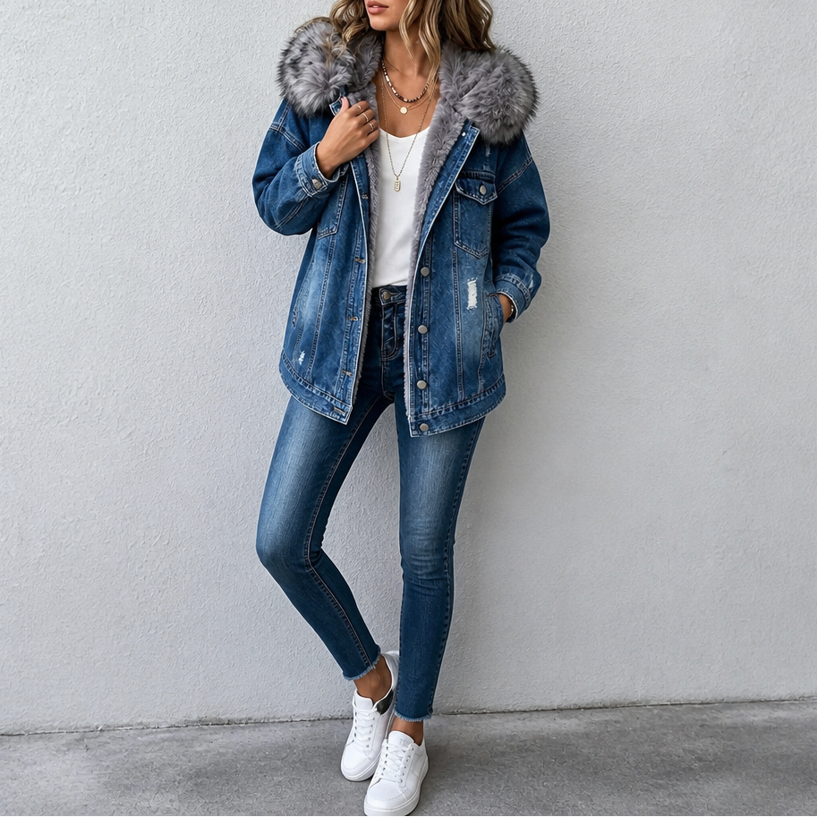 Mara | Jeansjacke mit kuscheliger Kapuze