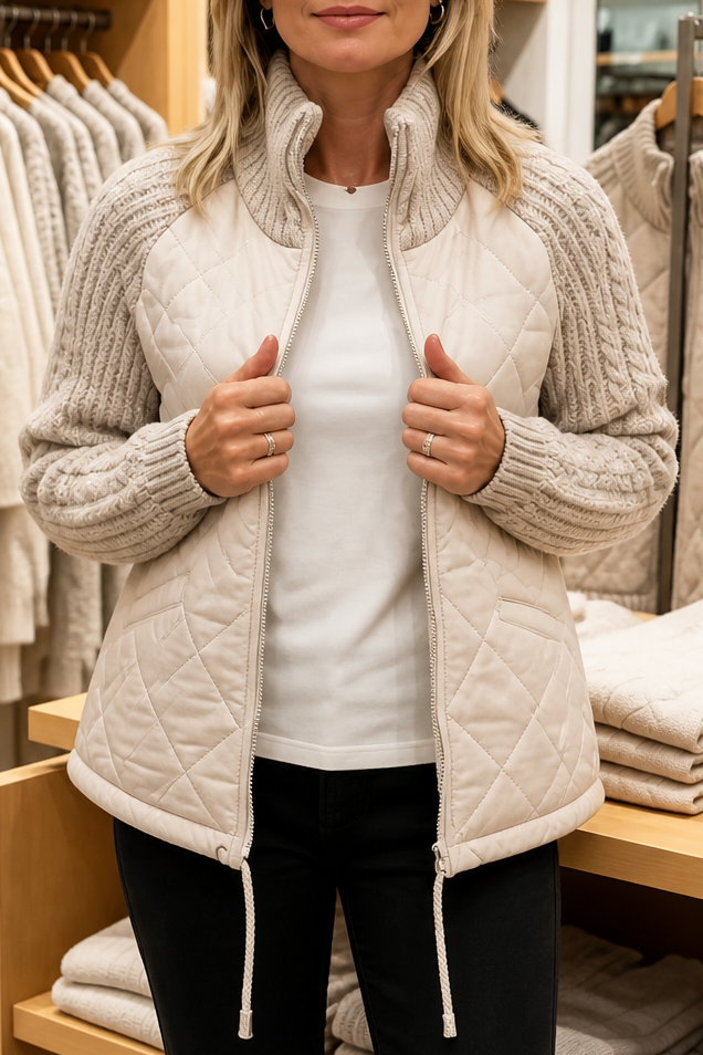 Lorena | Hybrid-Steppjacke mit Zopfstrick-Ärmeln