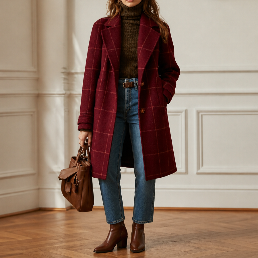Helena | Wollmantel mit elegantem Karo-Muster
