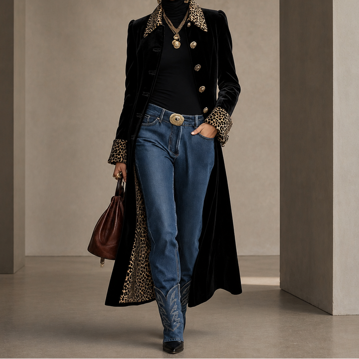 Victoria | Eleganter Samtmantel mit Animal-Details