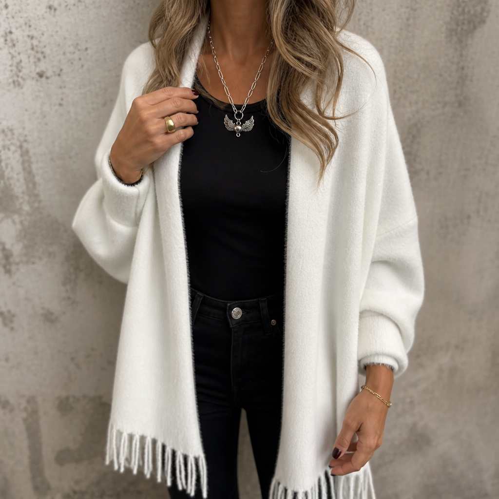 Tanja | Strick-Poncho mit Fransensaum