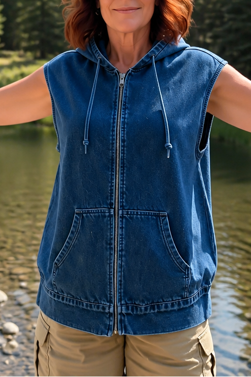 Nina | Lässige Jeansweste mit Kapuze