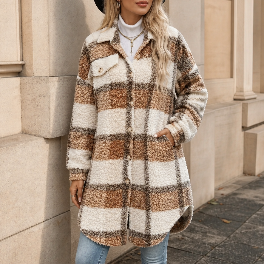 Clara | Kuscheliger Karomantel im Teddy-Look