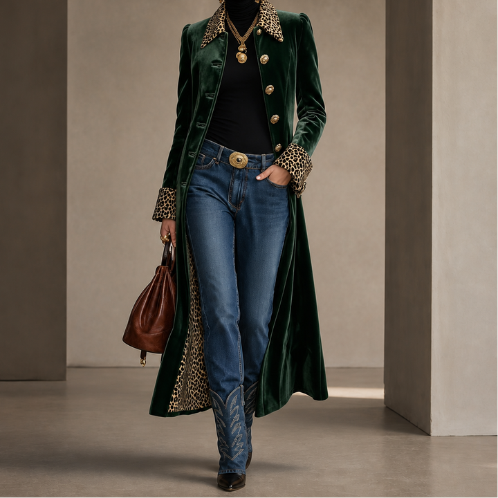 Victoria | Eleganter Samtmantel mit Animal-Details