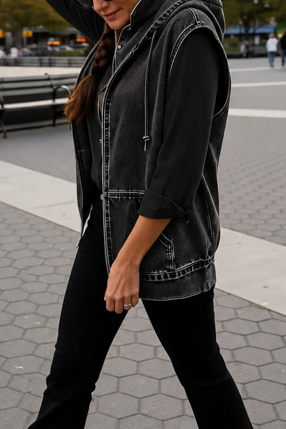 Nina | Lässige Jeansweste mit Kapuze
