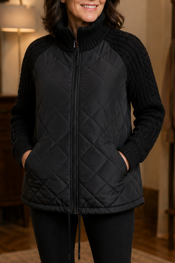 Lorena | Hybrid-Steppjacke mit Zopfstrick-Ärmeln