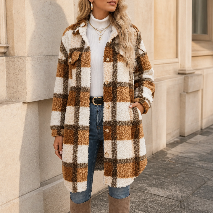 Clara | Kuscheliger Karomantel im Teddy-Look