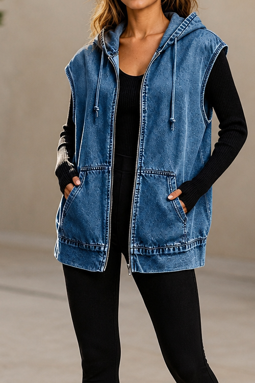 Nina | Lässige Jeansweste mit Kapuze