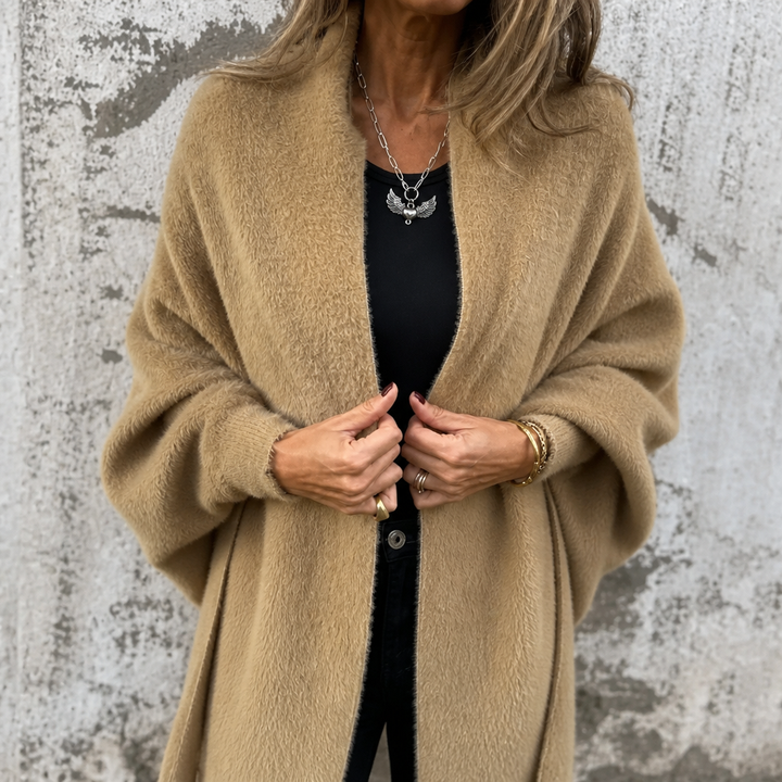Tanja | Strick-Poncho mit Fransensaum