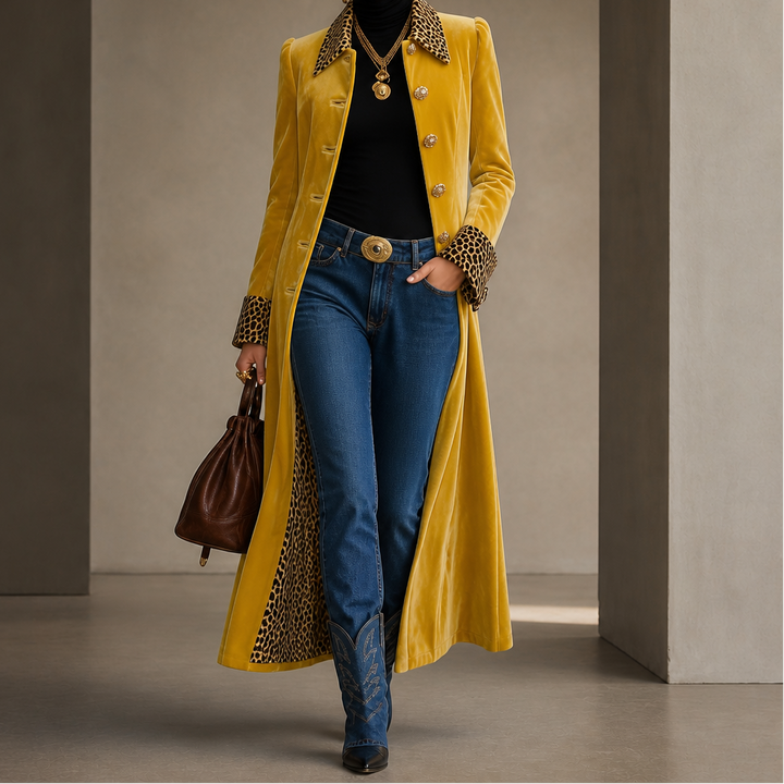 Victoria | Eleganter Samtmantel mit Animal-Details