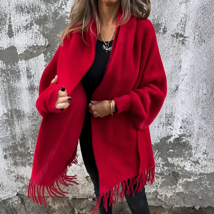 Tanja | Strick-Poncho mit Fransensaum