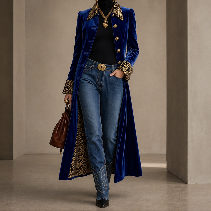 Victoria | Eleganter Samtmantel mit Animal-Details