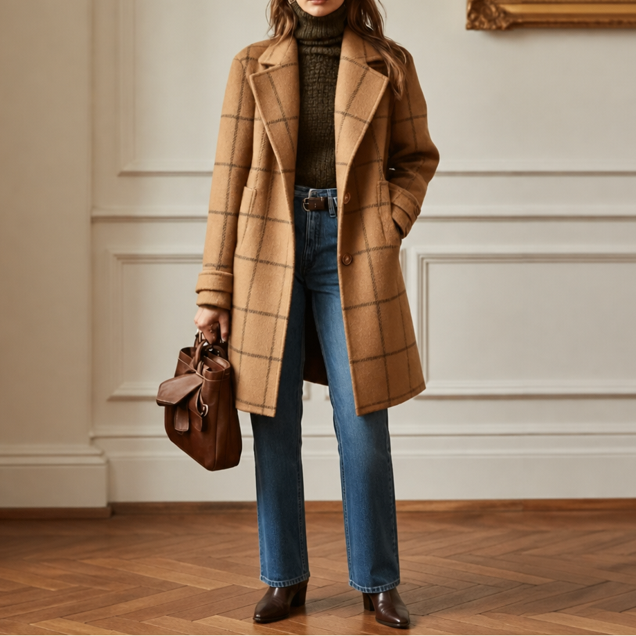 Helena | Wollmantel mit elegantem Karo-Muster