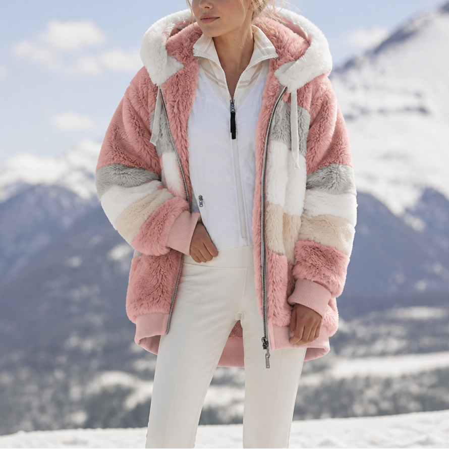 Theresa | Plüschjacke mit Streifen-Design und Kapuze